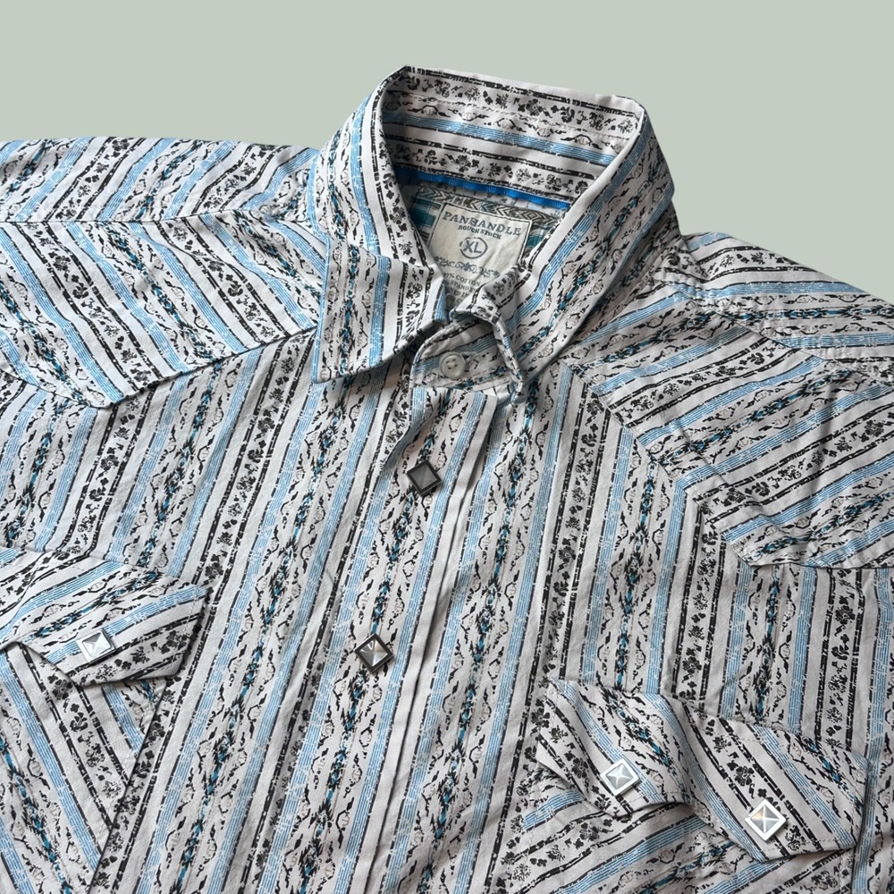 Panhandle Shirt Mens XL Rough Stock RSMS1SRZDP Blue White Stripe Snap Western